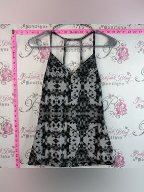 MPG Black & Gray Activewear Tank - Geometric Waistband Detail Noodle Straps
